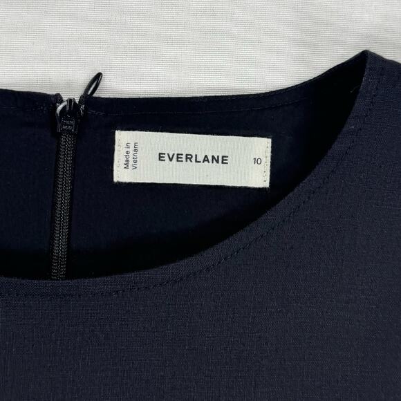 Everlane Women's The Linen A-Line Midi Dress Size 10 Black Puff Sleeve - Picture 3 of 16